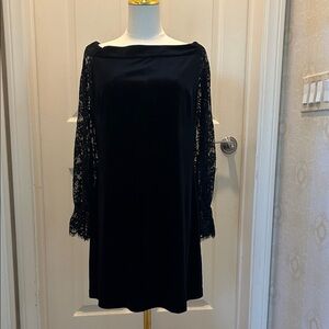 White House Black Market Black Dress with Lace Sleeves